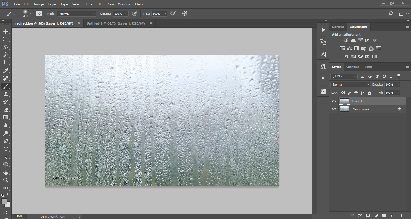 باز کردن تصویر شیشه بارانی در فتوشاپ