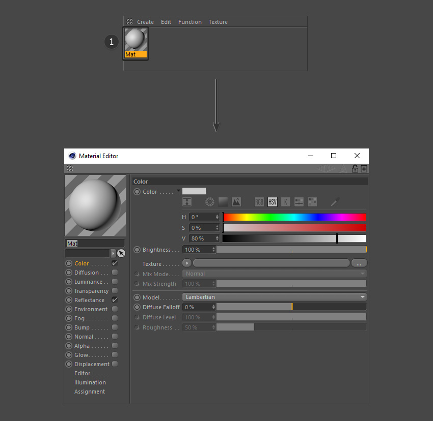 پنجره Material Editor