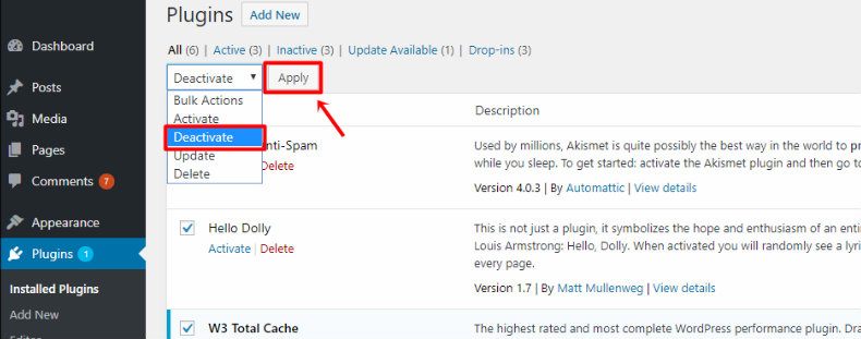 غیرفعال کردن پلاگین های وردپرس