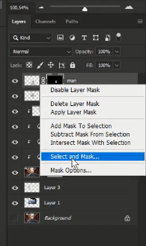 انتخاب گزینه ی select and mask از لایه ی mask