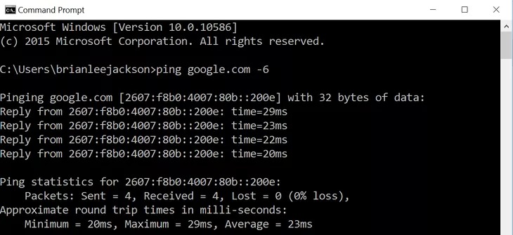 تست ping برای آدرس های IPv6 - مقایسه ipv4 و ipv6