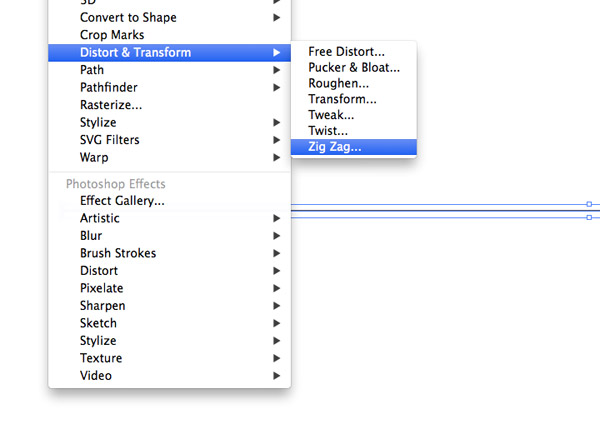 رفتن به مسیر Effect > Distort & Transform > Zig Zag