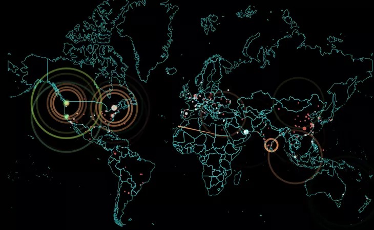 نقشه ای از حملات لحظه ای DDoS