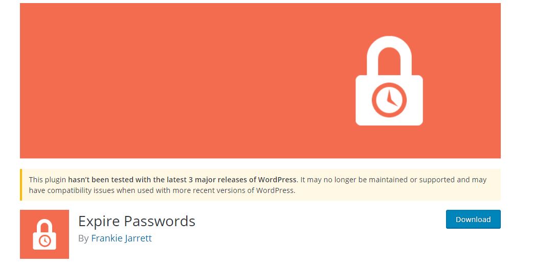 صفحه افزونه Expire Password برای تغییر پسورد وردپرس