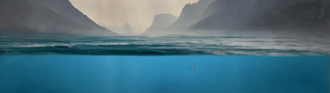 اضافه کردن فیلتر Gaussian Blur به مرز میان سطح و عمق آب