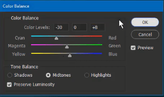 تنظیمات color balance برای لوله 1
