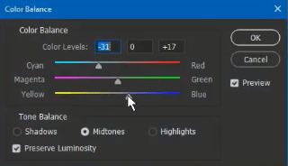 تنظیمات color balance برای لوله ی 3