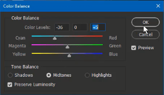 تنظیمات color balance برای لوله 2