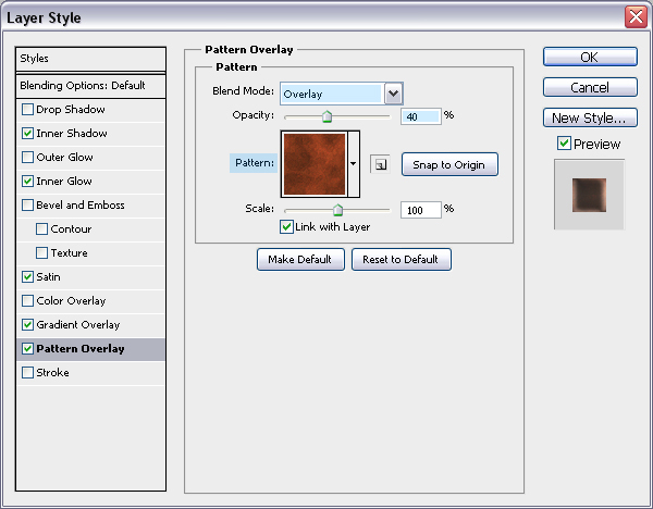 تنظیمات Pattern Overlay در فتوشاپ - افکت مهر و استامپ