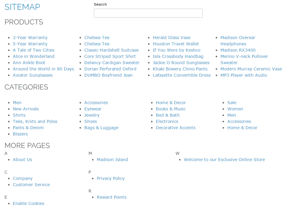 یک نمونه HTML Sitemap