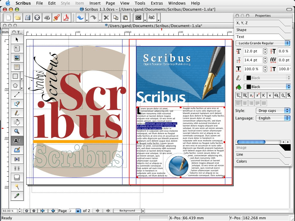 نمایی از نرم افزار Scribus - معرفی نرم افزارهای طراحی گرافیک