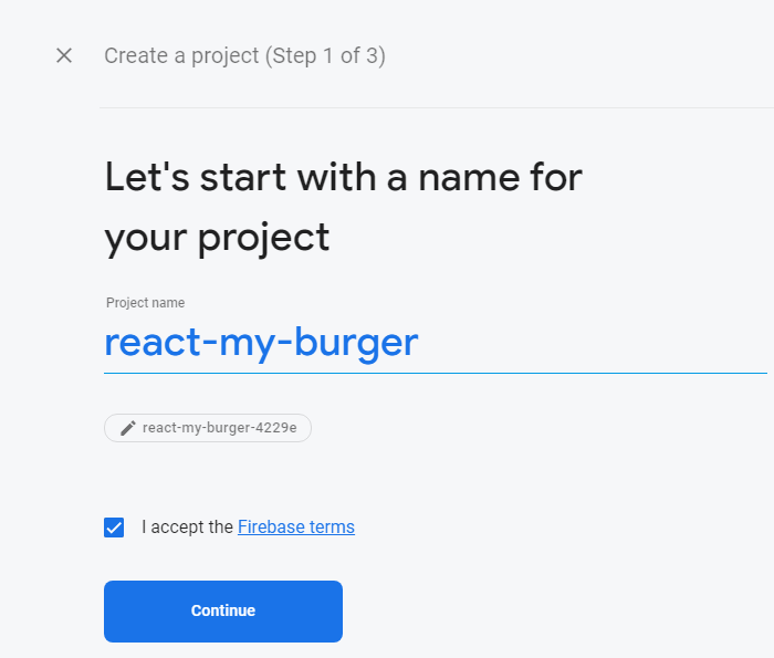 انتخاب نام برای پروژه ی Firebase (شما نام دلخواه خود را انتخاب کنید)