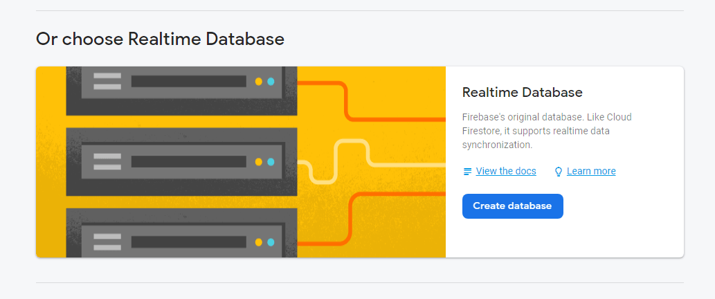 انتخاب گزینه ی Realtime Database به جای Firestore