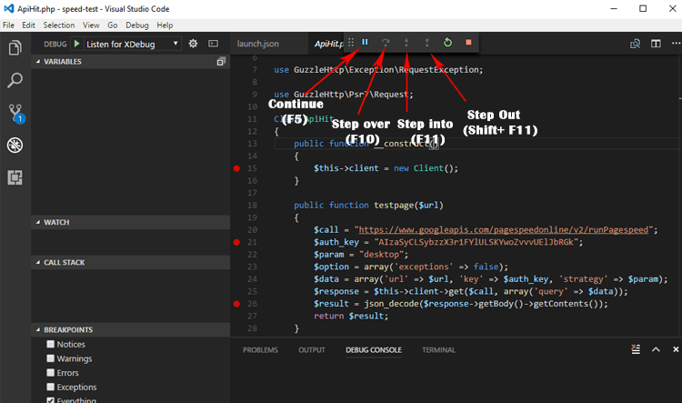 انتخاب گزینه های کنترل breakpoint ها