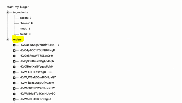 مجموعه ی orders در پایگاه داده ی firebase