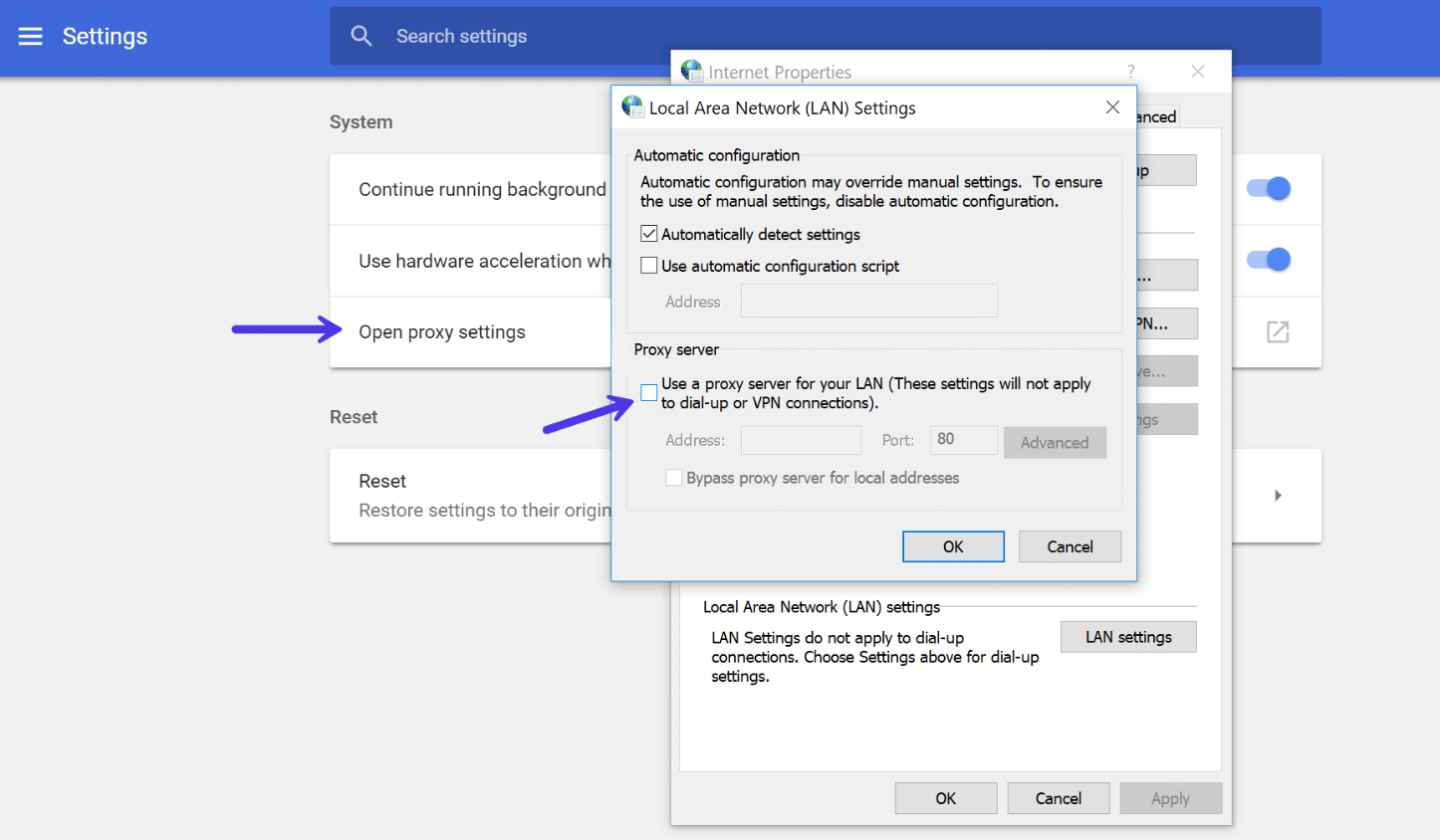 برداشتن گزینه ی use proxy