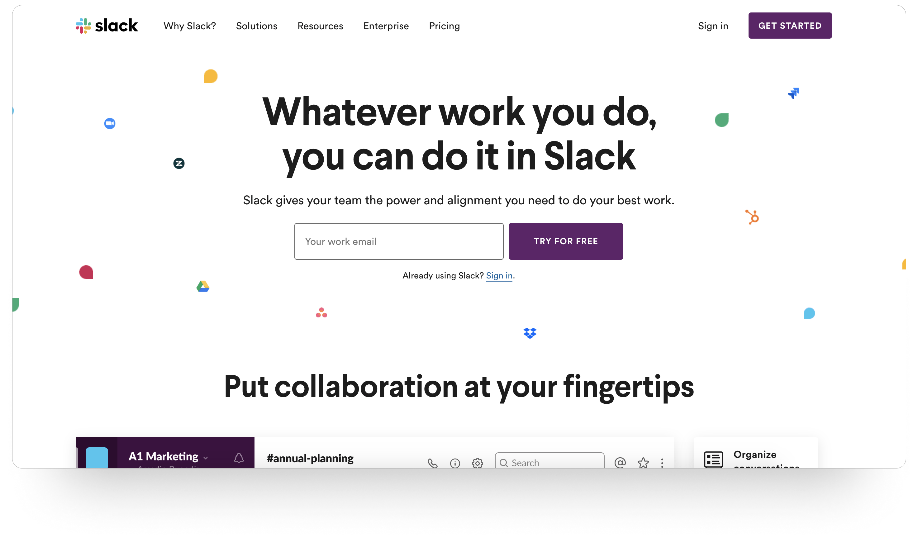 متن کلید CTA در وب سایت SLACK