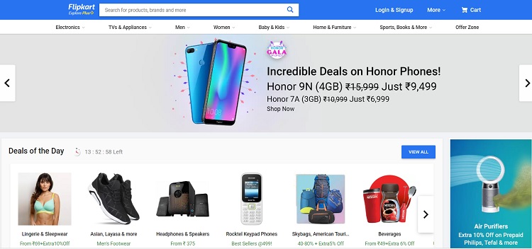 نمایی از فروشگاه اینترنتی flipkart