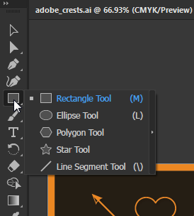 موقعیت ابزار shape tool در نوار ابزار