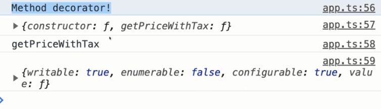 خروجی method decorator در کنسول مرورگر
