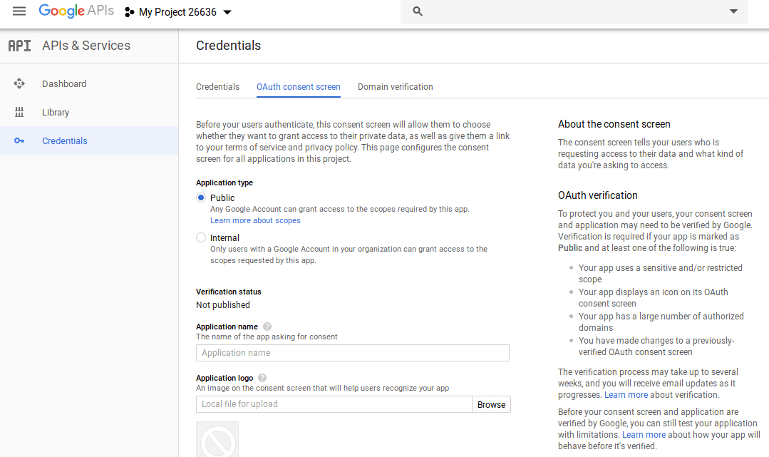 OAuth consent screen - لاگین در سایت با گوگل