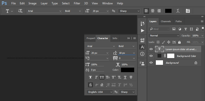 تنظیمات Horizontal Type - افکت تایپوگرافی