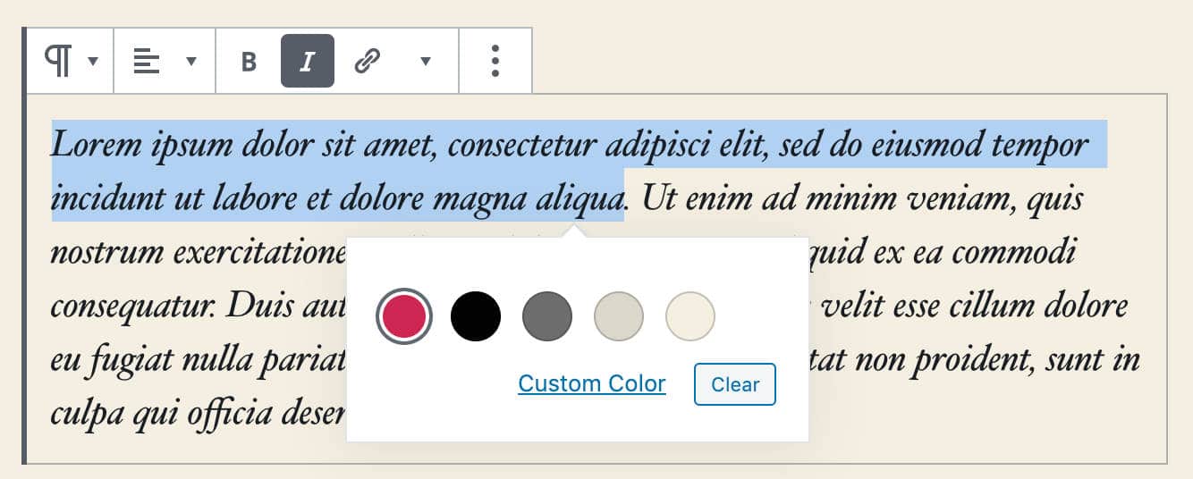 تنظیمات بیشتر قابلیت inline color در وردپرس 5.4