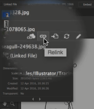 گزینه ی relink در قسمت linked files