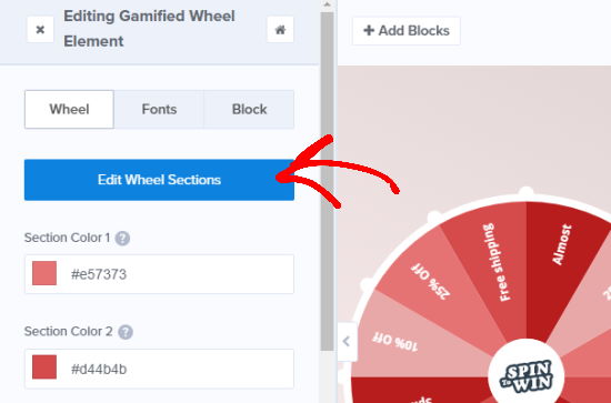 Edit Wheel Sections - پاپ‌ آپ وردپرس