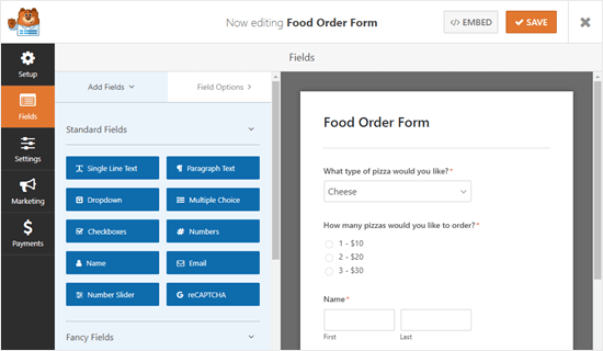 ایجاد فرم Takeout Order Form