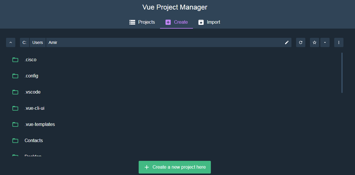 مسیر دهی برای ساخت یک پروژه ی جدید در رابط گرافیکی Vue
