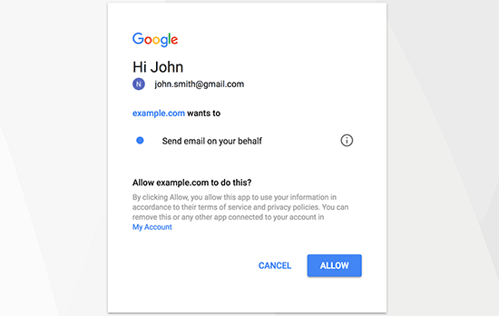 اجازه دادن به گوگل برای ارسال ایمیل