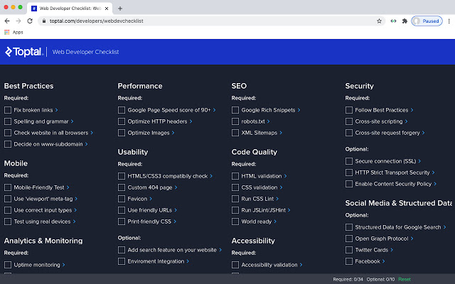 افزونه Web Developer Checklist