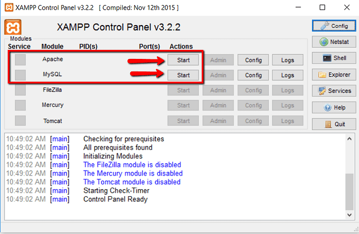 اجرای XAMPP برای نصب وردپرس