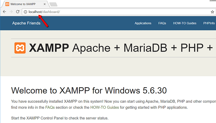 صفحه ی localhost در XAMPP