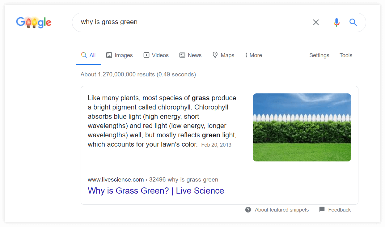 نمونه ای از Featured Snippet در گوگل