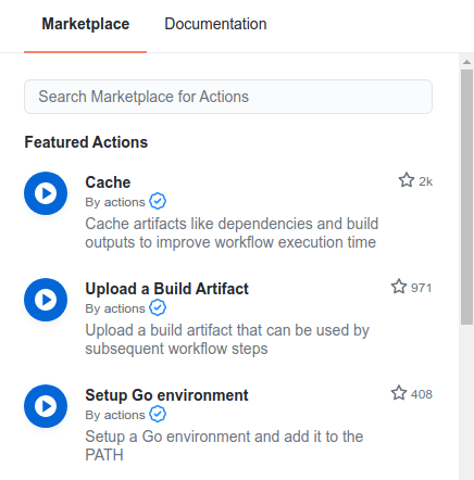 لیستی از Action های موجود در marketplace گیت هاب