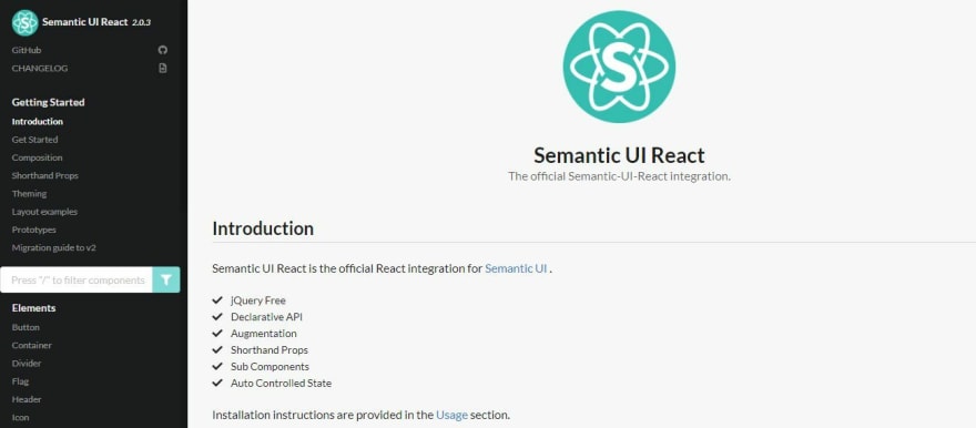 پروژه ی Semantic UI React
