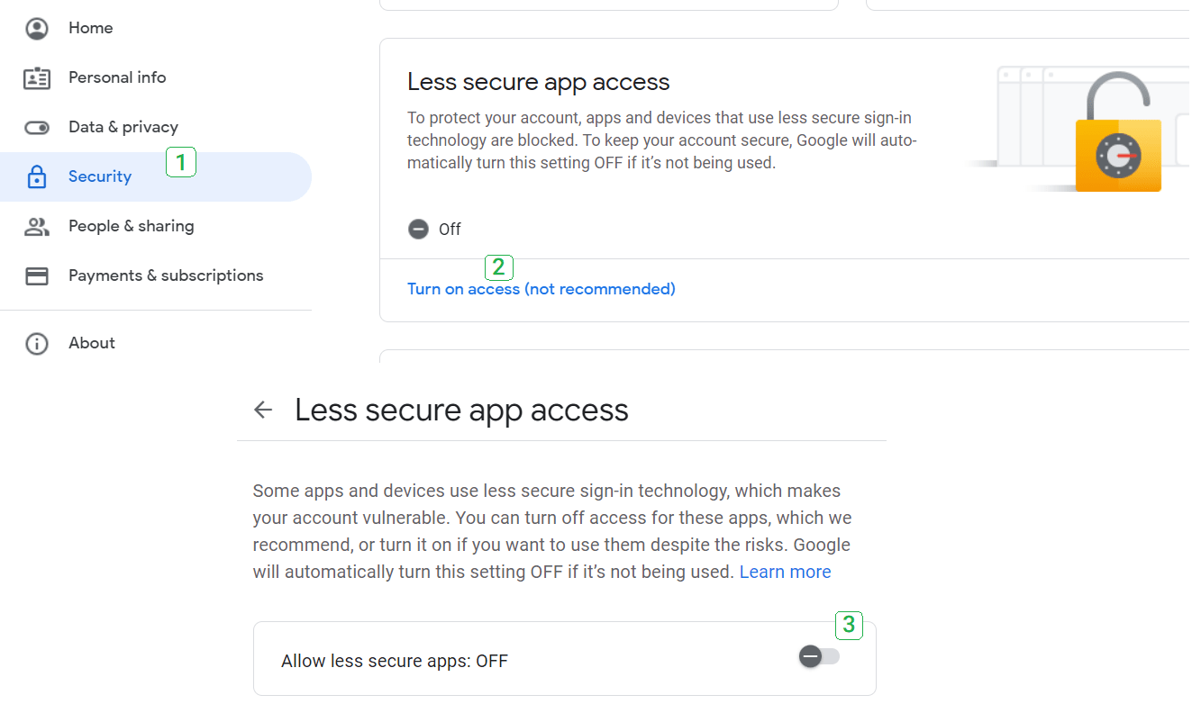 فعال کردن Less secure apps